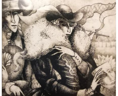 A signed etching titled 'La Dama' from the 1990's by S. Epresi. Framed and glazed. H.38.5 L.33cm