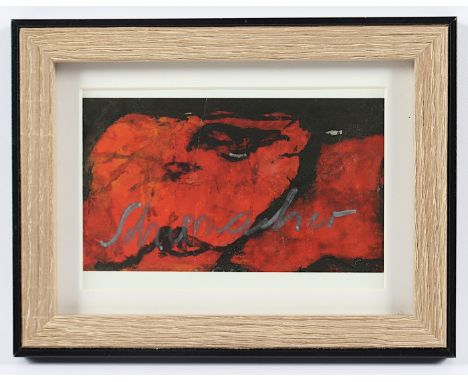   SCHUMACHER, Emil, Kunstpostkarte (Farboffset), 10 x 14,5, mit silbernem Filzstift signiert, R.          