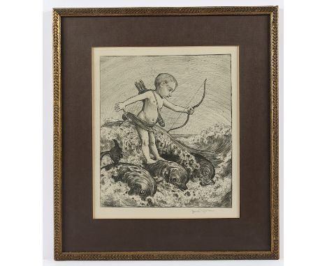   THOMA, Hans, "Amor mit drei Delphinen (Lebensfahrt III)", Original-Radierung, 27 x 23, handsigniert, 1908, R.          