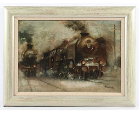   RONEK, Jaroslav (1892-1962), "Lokomotiven", Öl/Malkarton, 34,5 x 49,5, unten rechts signiert, R.          