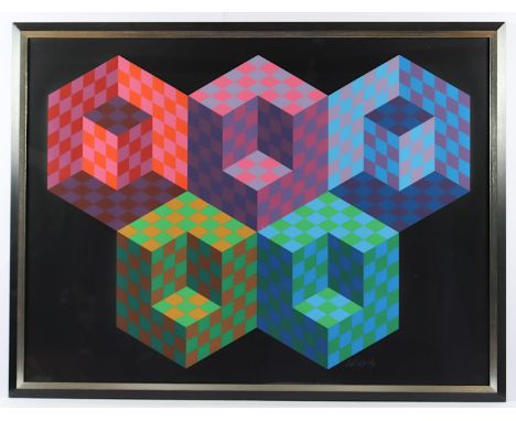   VASARELY, Victor, "Hexa 5", Farbserigrafie, ca. 70 x 90, nummeriert CCXCV/CCC, handsigniert, aus der Mappe "Official Arts P