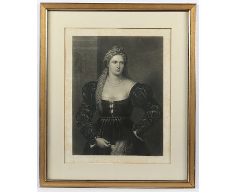   PARIS BORDONE, nach, "Portrait einer Dame mit Fächer" (Violante della Vecchia/Tochter von Jacopo Palma il Vecchio), Kupfers