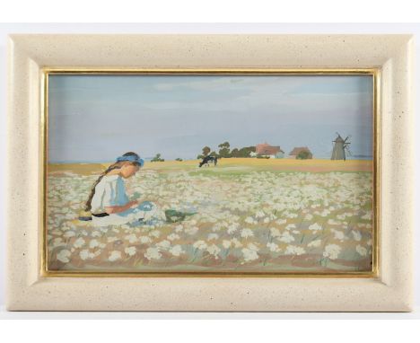   BÜCHSEL, Elisabeth (1867-1957), "Mädchen auf einer Blumenwiese", Gouache/Papier, 26 x 42, R., Provenienz: Familie der Künst