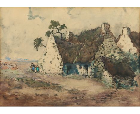   BONER, Victor (1871-1951), "Altes bretonisches Gehöft", Aquarell/Papier, 23 x 33, (Passepartoutausschnitt), unten rechts si