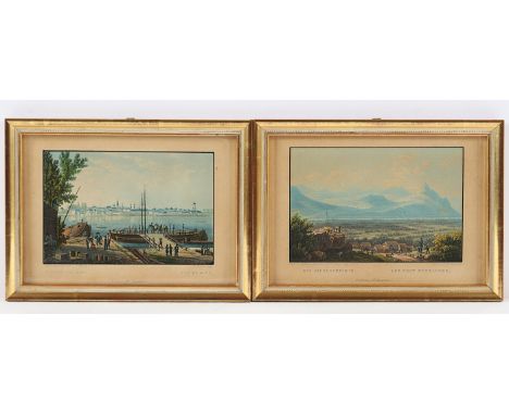   ZWEI RHEINANSICHTEN, Bonn - Siebengebirge. kolorierte Aquatinta, 9,5 x 13,5, 19.Jh., R.          