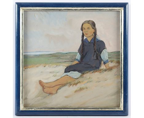   BÜCHSEL, Elisabeth (1867-1957), "Mädchen in den Dünen", Mischtechnik/Papier, 36 x 36, R., Provenienz: Familie der Künstleri
