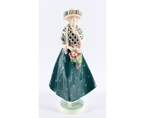   FIGUR "JUNGE FRAU MIT ROSENSTRAUSS", Keramik, farbig staffiert, H 35, Hals besch., Modellnr. 4182, Entwurf Ida SCHWETZ-LEHM