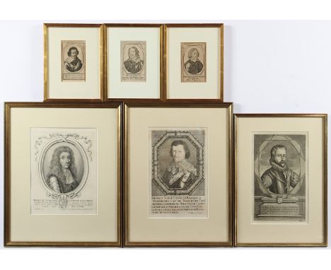   KONVOLUT SECHS STICHE PORTRAITS, aus Büchern entnommen, Kupferstiche, 17./18.Jh., R.          