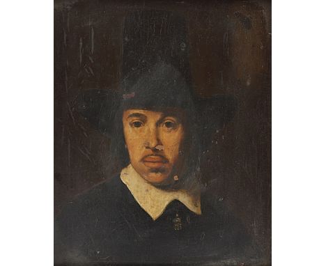   NIEDERLANDE WOHL 17.JH., "Portrait eines Mannes mit Hut", Öl/Kupfer, 17 x 14, besch., R.          