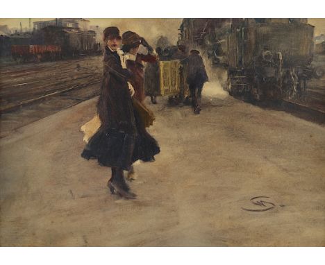   SCHREUER, Wilhelm (1866-1933), "Bahnsteig 9", Mischtechnik/Papier, 38 x 54, unten rechts monogrammiert, verso Titelangabe, 