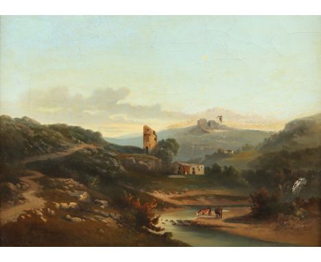   TORINY, Gratien Désiré Huet de (Frankreich 1.H.19.Jh.), "Romantische Flusslandschaft", Öl/Lwd., 24 x 33, beschädigt, unten 