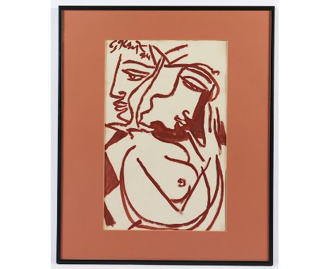   KEYT, Georges, "Liebespaar", Zeichnung, Gouache/Papier, 46 x 29, oben links signiert und datiert '84, R.          