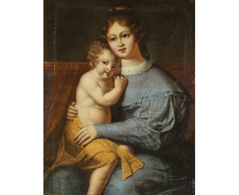   PORTRAITMALER UM 1800, "Mutter mit Kind", Öl/Lwd., 36 x 29, besch., R.          