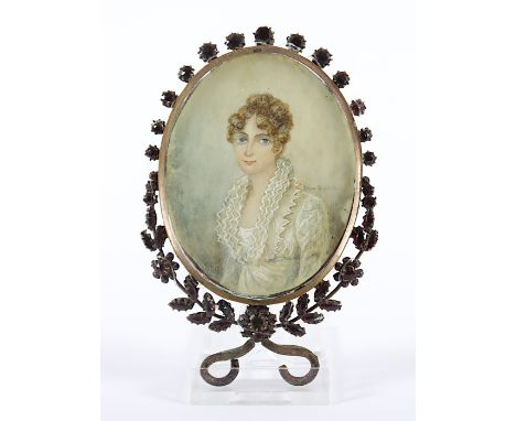   PORTRAIT KAISERIN MARIE LOUISE VON FRANKREICH, Gouache auf Malplatte, nach Jean-Baptiste Isabey, H 7,5, Messingrahmen mit G