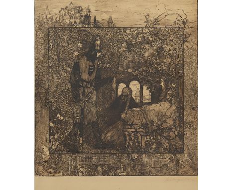   VOGELER, Heinrich, "Dornröschen", Original-Radierung, 26 x 24, unten rechts handsigniert "HVogeler", 1897, unten wasserrand