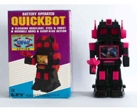 This is a&nbsp;QUICKBOT BATTERY OPERATED ROBOT made in HONG KONG by TAI WAY TOYS in the 1980's. Comes in original packaging. 