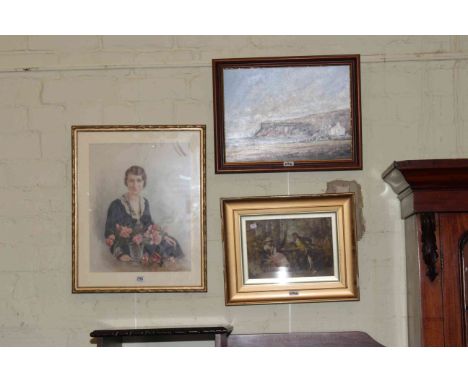 K. Collings, watercolour; Colin Russell, oil, Saltburn; J.W. Nellist painting and a mirror with glove box (4)