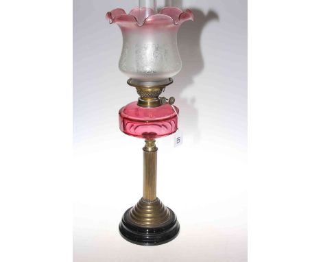 Victorian brass and ruby reservoir oil lamp