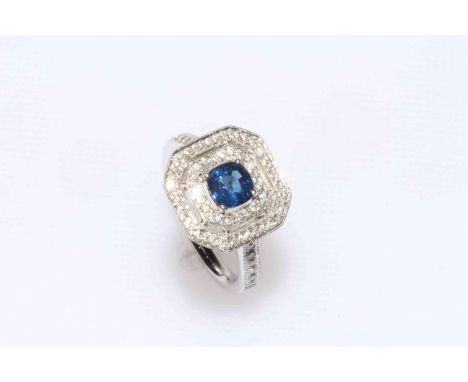 Sapphire and diamond ring in Art Deco style, ring size M, stamped 950