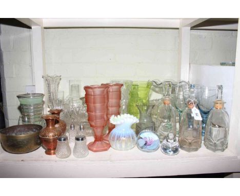 Collection of various glassware including vaseline vase, Caithness and Wedgwood paperweights, etc