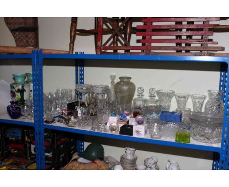 Large collection of glassware including Victorian lustres and vases, Caithness paperweights, bowls, vases, decanters, etc