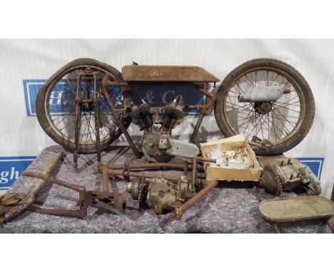James V-twin 500cc flat tank motorcycle project. c/w original nickel plated foot pegs and other parts. Engine No- B2/246 