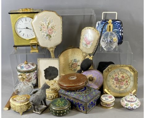 MIXED COLLECTABLES - Cloisonne, Champleve enamel and other trinket boxes and dressing table items, vintage mantel clocks, sma
