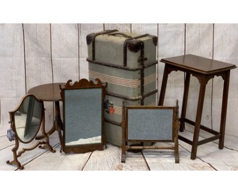 VINTAGE &amp; LATER FURNITURE PARCEL, 6 ITEMS - a Georgian style mahogany wall mirror, 61cms H, 38.5cms W, shield shape dress