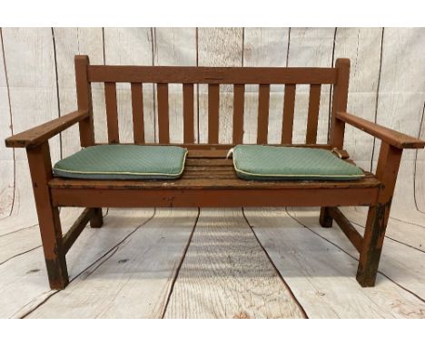 GARDEN BENCH - wooden slatted example, 83cms H, 130cms W, 58cms D