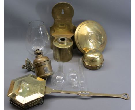 ANTIQUE &amp; LATER BRASSWARE to include lamp fittings, glass funnels, chestnut roaster, ETC