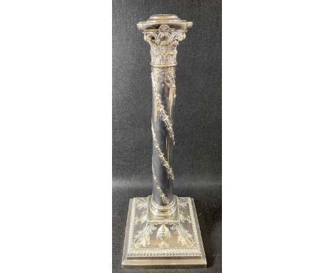 EPNS CORINTHIAN COLUMN OIL LAMP BASE - the column decorated with leaf and floral swags along with capped urns and further dec