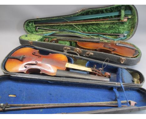 CASED WELL USED VINTAGE VIOLINS (2) - both bear interior labels, the first reads 'Nicolaus Amatus Fecit in Cremona' and the d