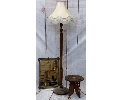 VINTAGE &amp; LATER FURNITURE PARCEL, 3 ITEMS to include a good quality brass framed mirror with bevelled edging and goat's h
