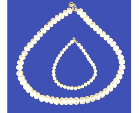 PEARL NECKLACE &amp; BRACELET - a 40cms necklace of large uniform freshwater pearls, bracelet of small round uniform freshwat