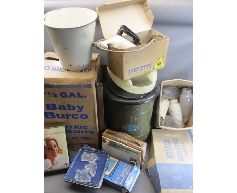 BOXED, AS NEW, BABY BURCO, Phillips radio and small electricals, Eltex lidded bin, vintage hoover and tools with a boxed quan