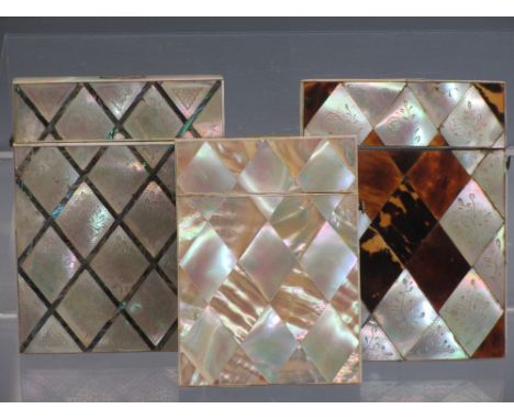 VICTORIAN MOTHER OF PEARL &amp; TORTOISESHELL CALLING CARD CASES (3) - the applied slips in diamond formation, two being 10.5