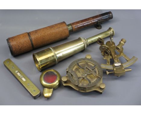 VINTAGE &amp; LATER BRASS TELESCOPES &amp; INSTRUMENTS - a collection to include a leather bound scope by Davidson London wit