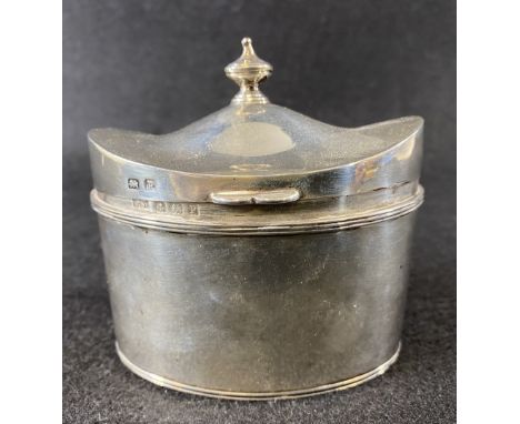 GEORGE IV SILVER OVAL TEA CADDY - Birmingham 1949, Maker Mappin &amp; Webb, 3.6ozt, 9cms overall H, 9cms across