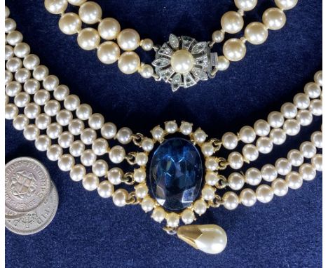 SIMULATED PEARL NECKLACES (2), vintage 3 and 6d pieces, a quantity, ETC