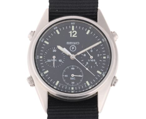 SEIKO - a stainless steel British military issue Generation 1 quartz chronograph wristwatch, ref. 7A28-7120, circa 1989, blac