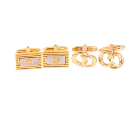 2 pairs of luxury designer gilt-metal cufflinks, comprising Christian Dior and Dunhill, largest 17.8mm, 18.2g total (2 pairs)