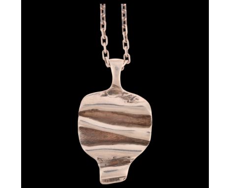 GIFA - a Danish brutalist sterling silver abstract fold pendant necklace, on sterling cable link chain, pendant 46.1mm, chain