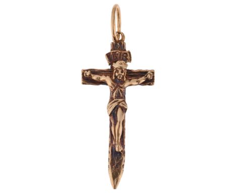A 9ct gold crucifix pendant, maker EA&L, London 1980, 41.6mm, 6.6g . Condition Report:No damage or repair, only light surface