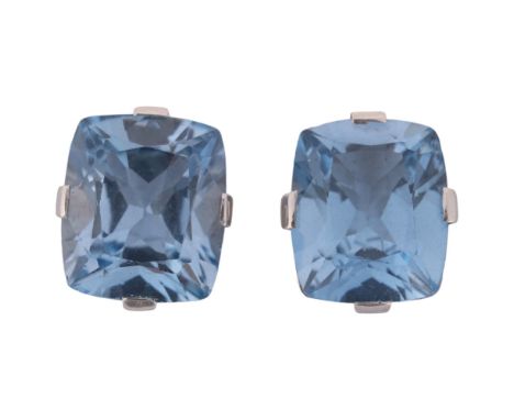 A pair of 18ct white gold blue synthetic spinel stud earrings, 13mm, 6g . Condition Report:No damage or repair, light abraded
