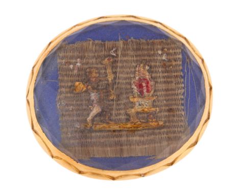 A 17th century Stuart Crystal mourning slide ring, circa 1650 - 80, the very finely woven blonde hair panel decorated with a 