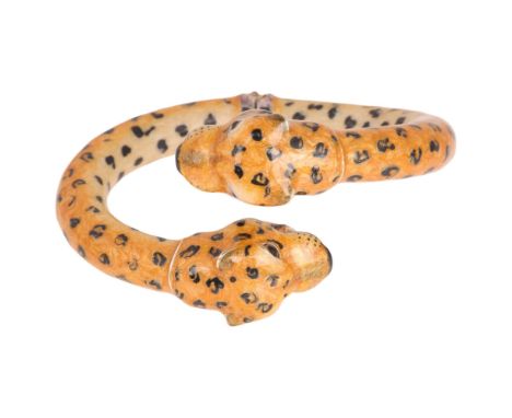 BRAYBROOK & BRITTEN - a modern sterling silver enamel leopard hinged bangle, band width 10.5mm, internal circumference approx