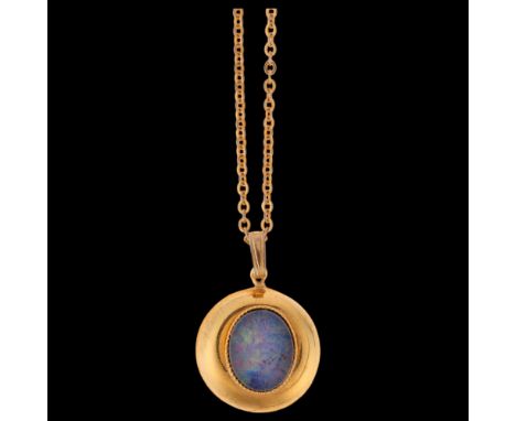 A gilt-metal opal triplet pendant necklace, on gilt-metal chain, pendant 22.8mm, chain 44cm, 3.1g . Condition Report:No damag