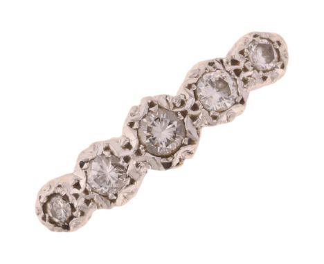 An 18ct gold five stone diamond ring, platinum-topped illusion set with modern round brilliant-cut diamonds, total diamond co