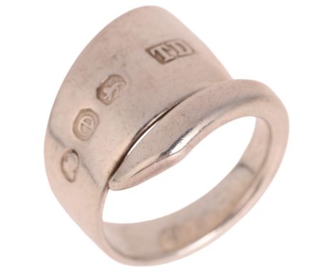 A silver band ring, made from a piece of George III cutlery, maker Thomas Dicks, London 1820, setting height 17.3mm, size O, 