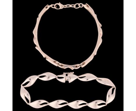 2 Danish modernist sterling silver bracelets, makers include Jens Johs Aagaard 'Alloy' example, 18cm, 28g total (2) . Conditi